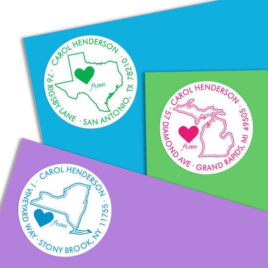 Love from My State Round Address Labels